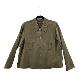 Sigrid Olsen Womens Button Front Shirt Green Long Sleeve Collared Pockets L